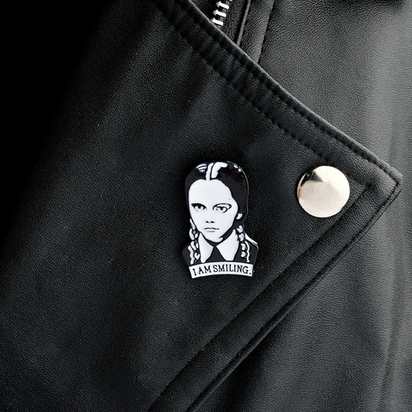Black and White Wednesday Addams Enamel Pin
I Am Smiling Goth Brooch - Picture 5 of 8